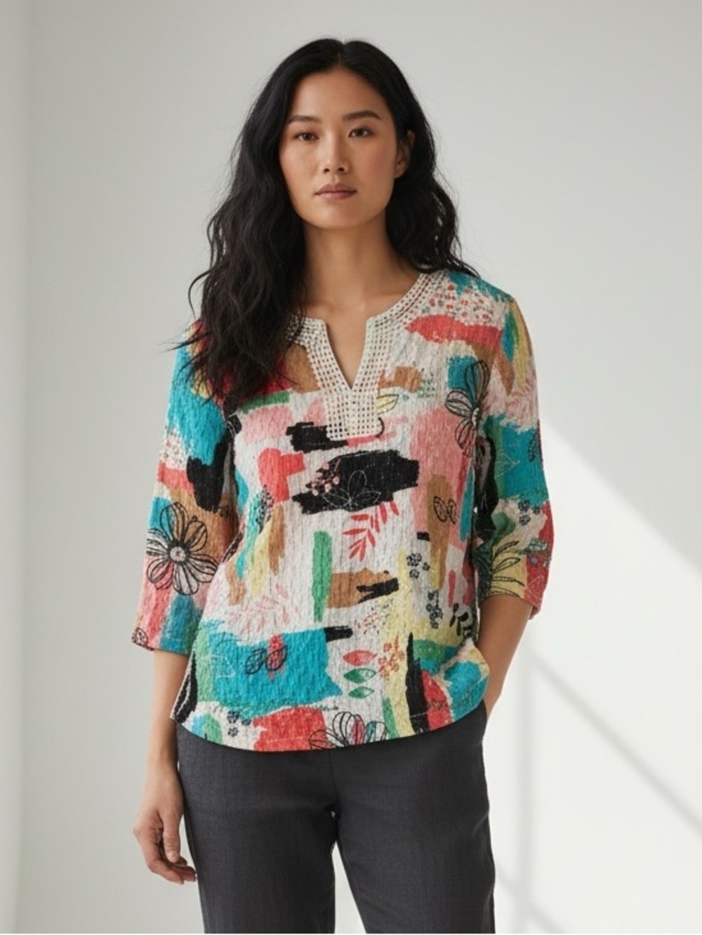 Alfred Dunner | Women's Multicolor Long Sleeve Floral Print Tunic Top Size 10